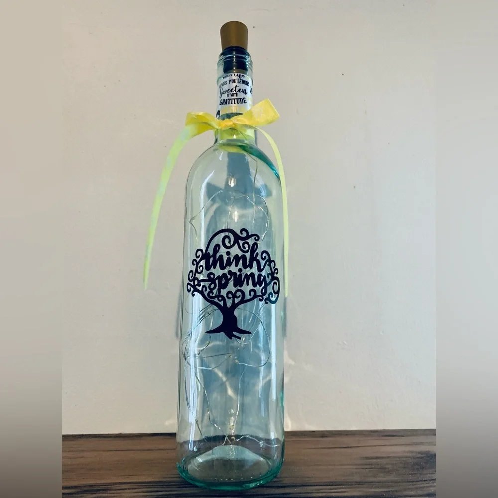Hand Crafted- ‘Think Spring’ Wine bottle lantern